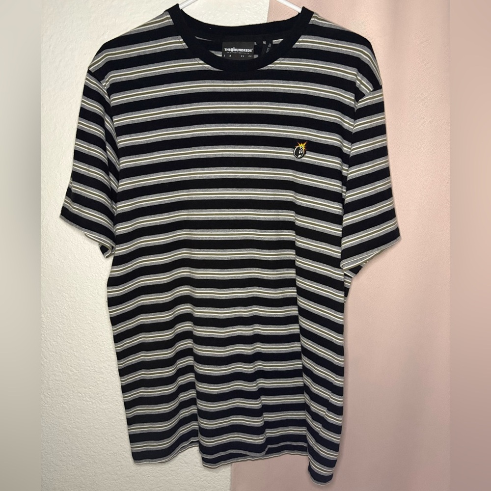 The Hundreds Black and Gray Striped Tee - Size L